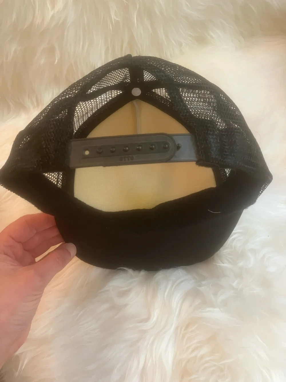 Black & White Trucker Hat with Geometric Emblem